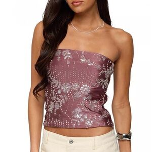 🆕Romeo Romeo Elegant  Embellished Beaded & Sequins Mauve Tube Top M🆕